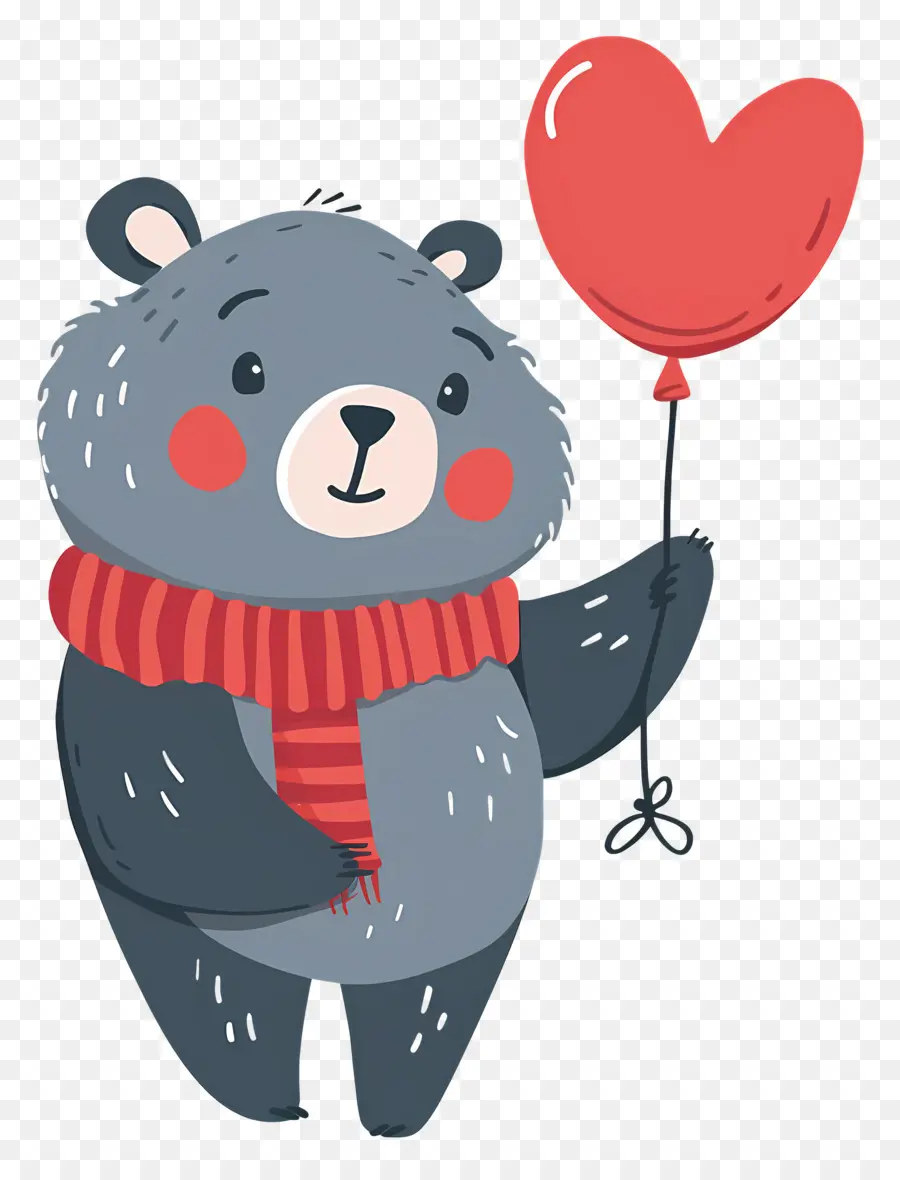 Ours Mignon，Ours Gris Avec Ballon Coeur PNG