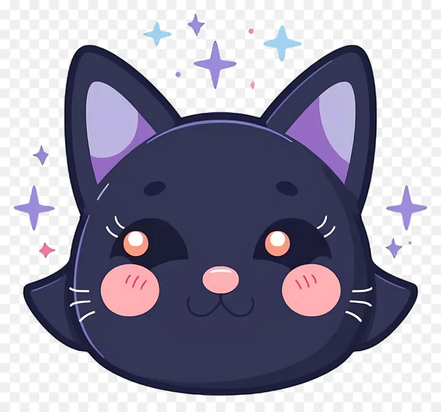 Chat Kawaii，Visage De Chat Noir PNG