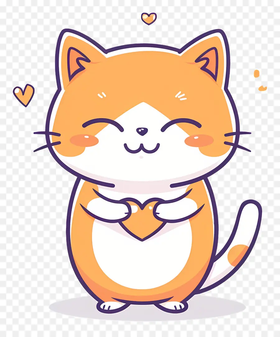 Chat Kawaii，Chat Orange Avec Coeur PNG