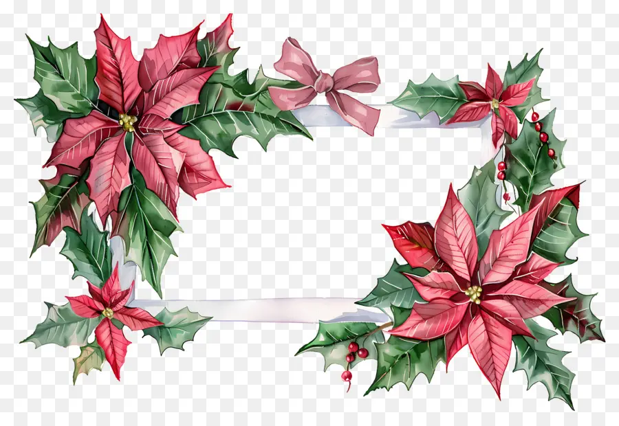 Cadre De Noël，Poinsettia Et Arc PNG