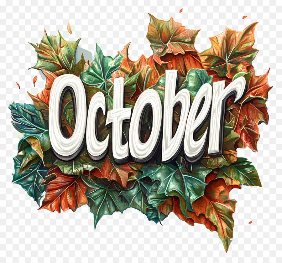 Octobre，Octobre Avec Des Feuilles Abstraites Colorées PNG