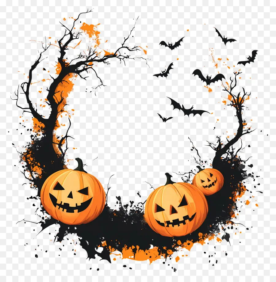 Cadre D'halloween，Couronne De Citrouille PNG