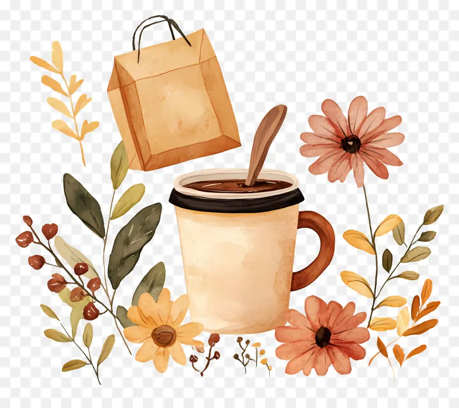 Tasse à Café，Tasse à Café Avec Des Fleurs PNG