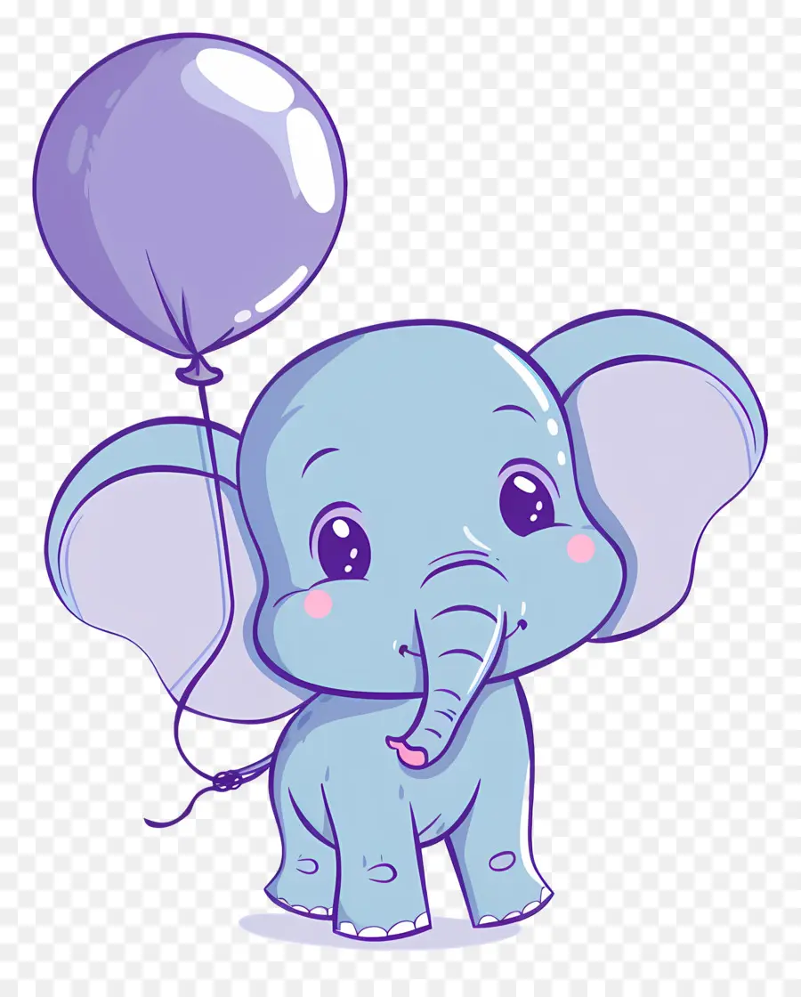 Bébé éléphant，Éléphant Bleu Avec Ballon Violet PNG