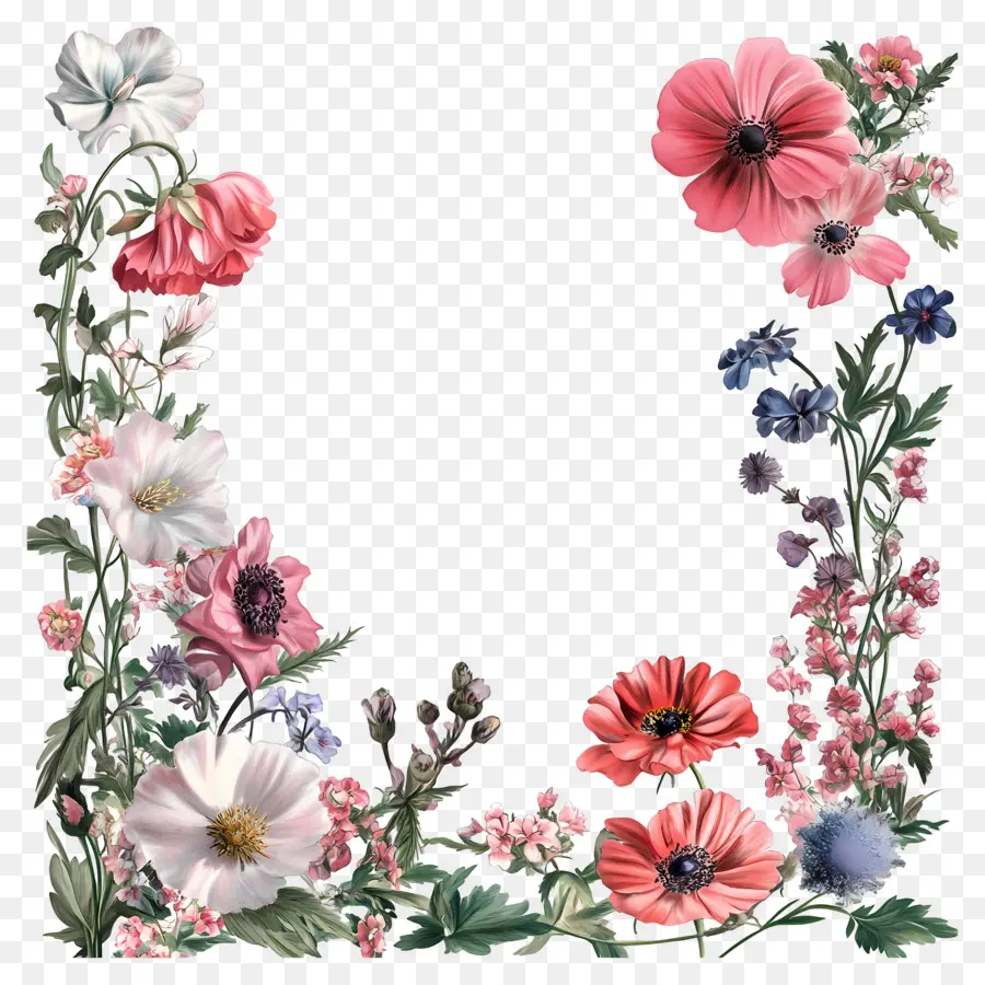 Invitation à Une Bordure Fleurie，Fleurs Colorées PNG