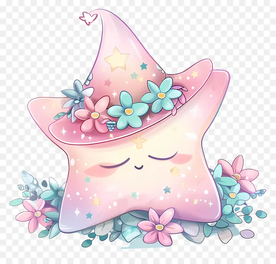 Étoile Mignonne，Étoile Rose Avec Chapeau PNG