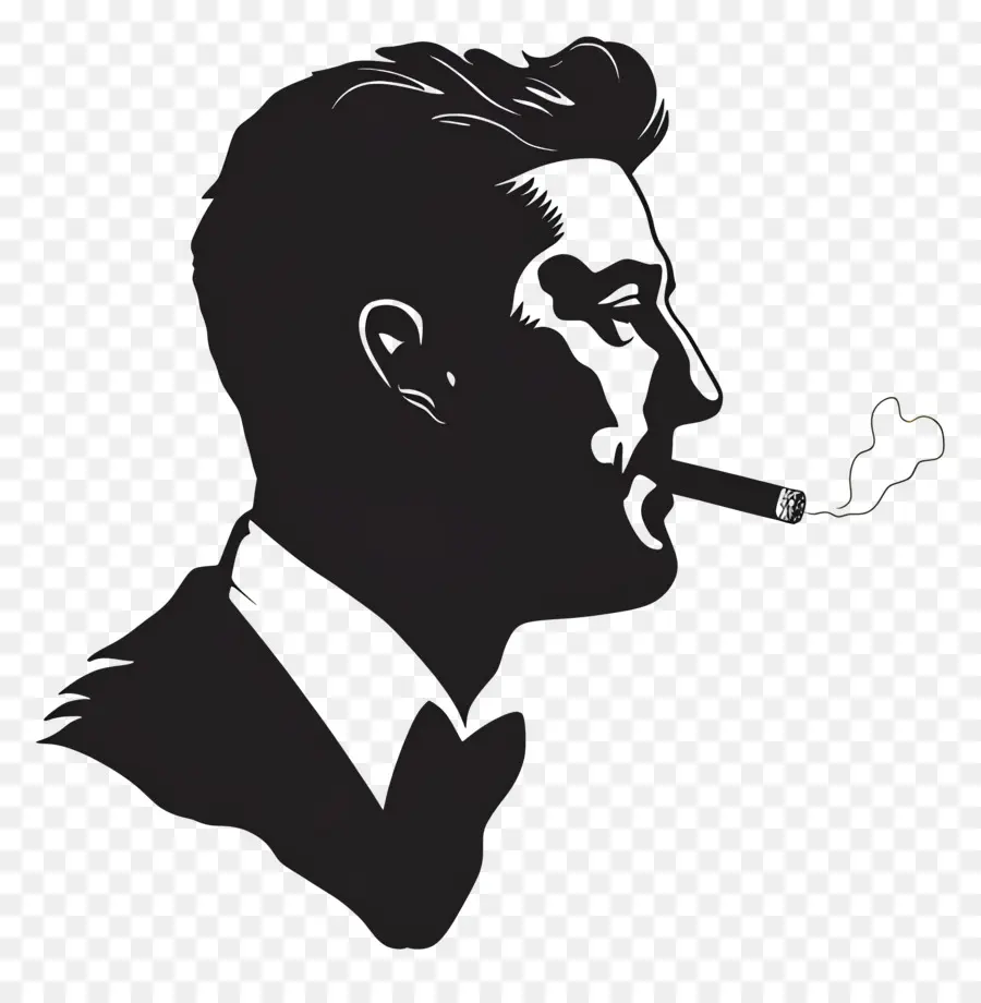 Silhouette De Tête D'homme，Silhouette D'un Homme Avec Un Cigare PNG