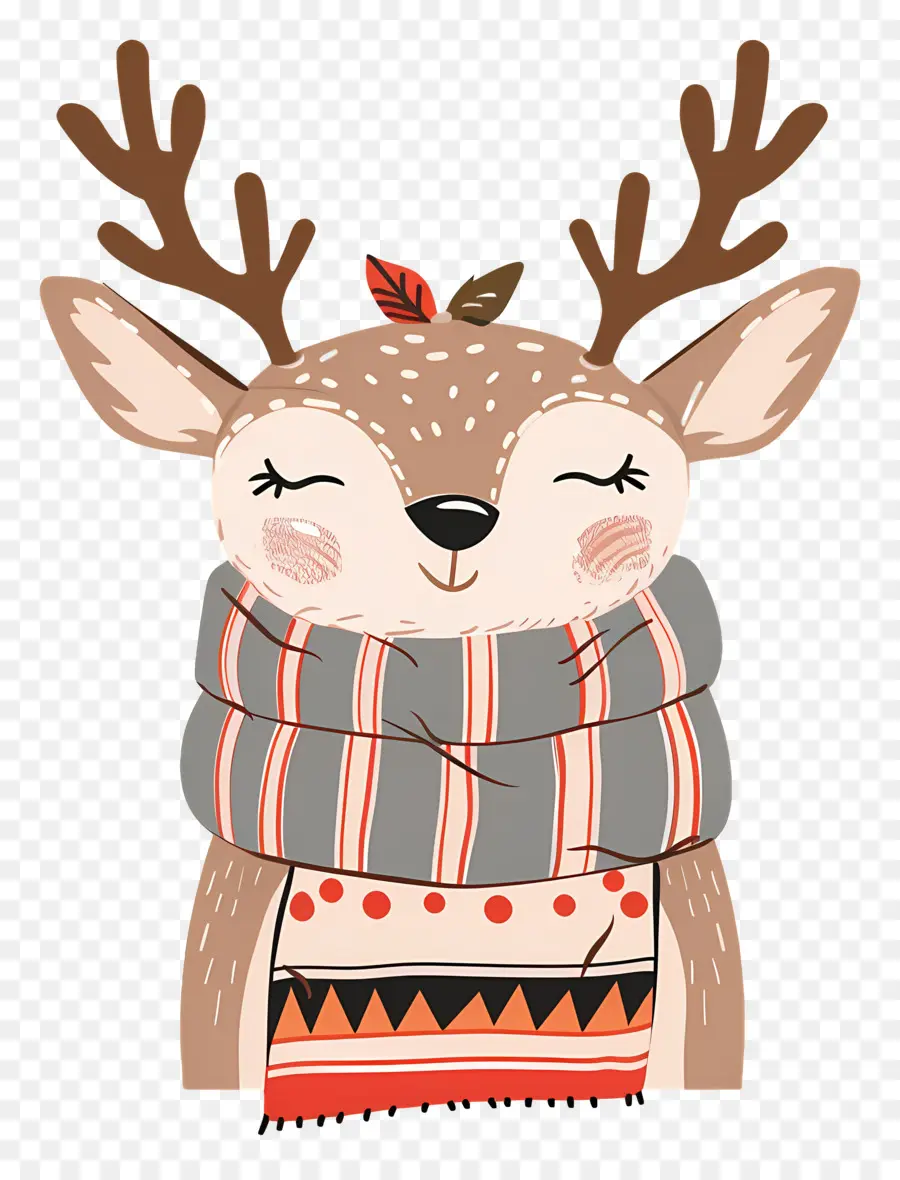 Cerf De Noël，Renne Avec Une Grande écharpe PNG