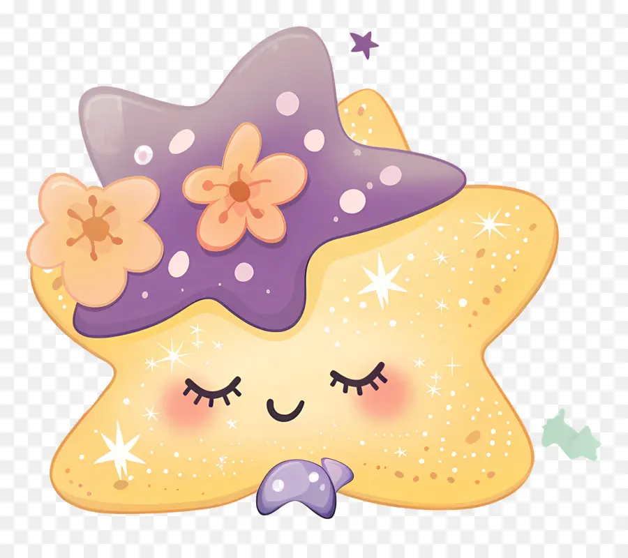 Étoile Kawaii，Étoile Jaune Avec Des Fleurs PNG