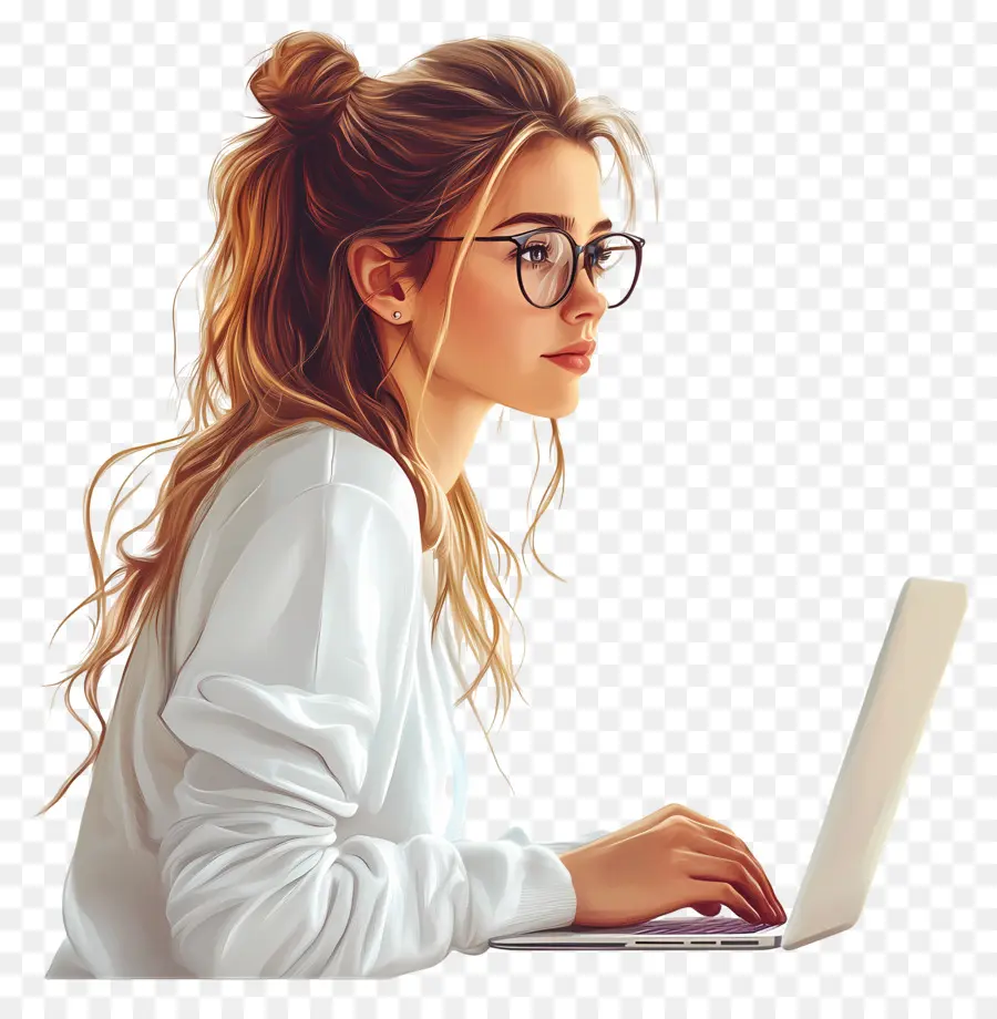 Cours Informatique Fille Étudiant Réel，Fille Avec Des Lunettes Et Un Ordinateur Portable PNG