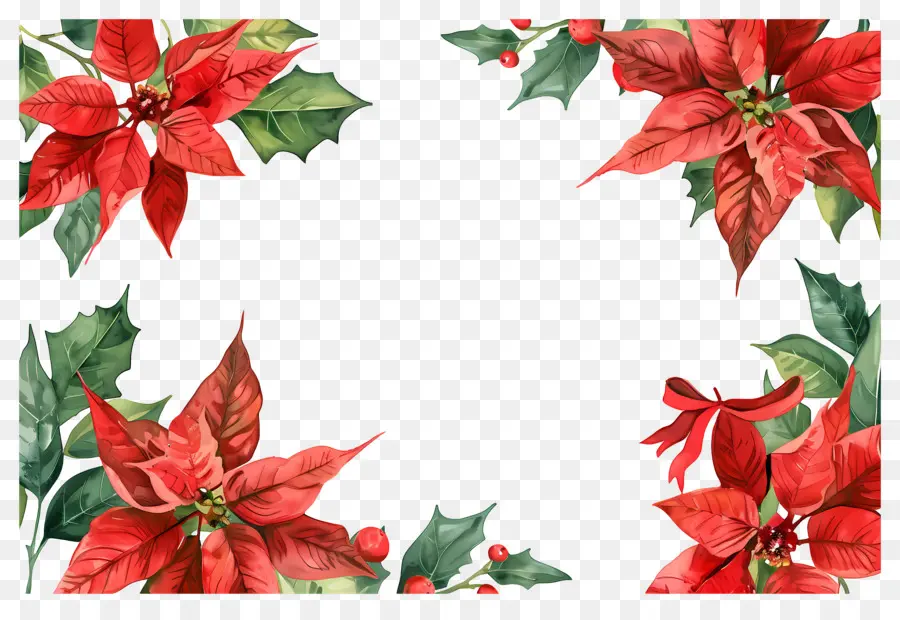 Cadre De Noël，Cadre Poinsettia PNG