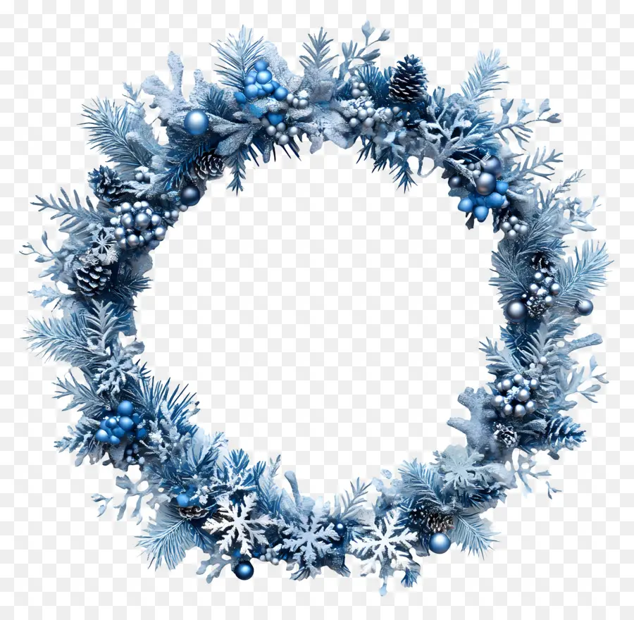 Cadre De Noël Bleu，Couronne Bleue PNG