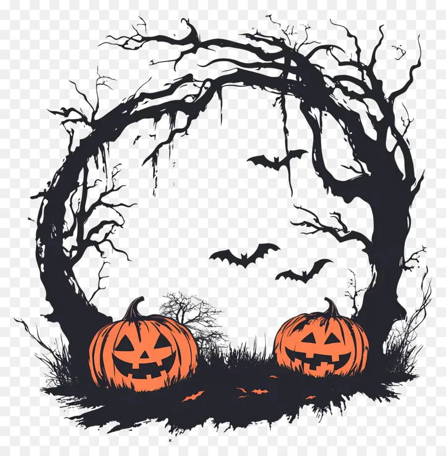 Cadre D'halloween，Couronne De Citrouille Et De Chauve Souris PNG