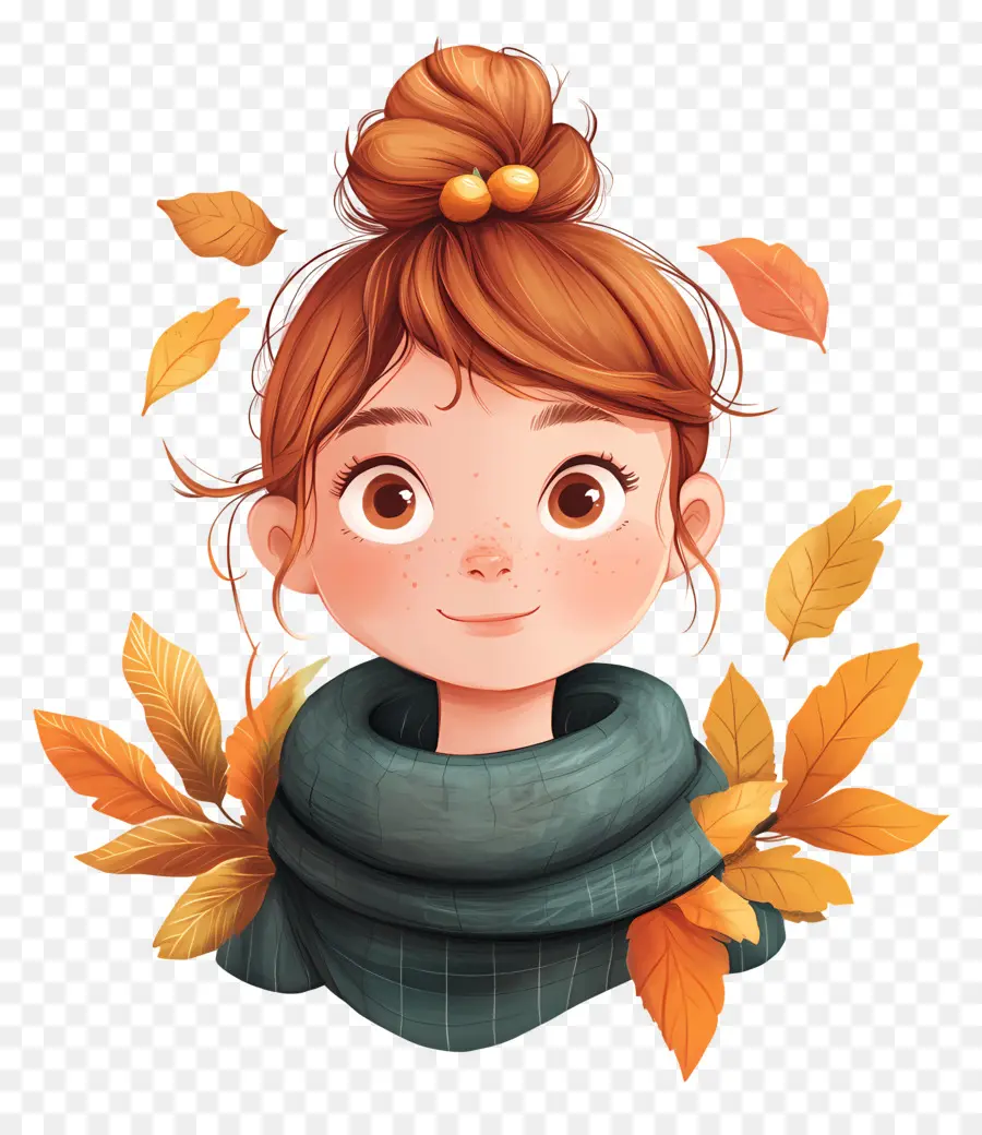 Feuille D'automne Mignonne，Fille Avec Des Feuilles PNG