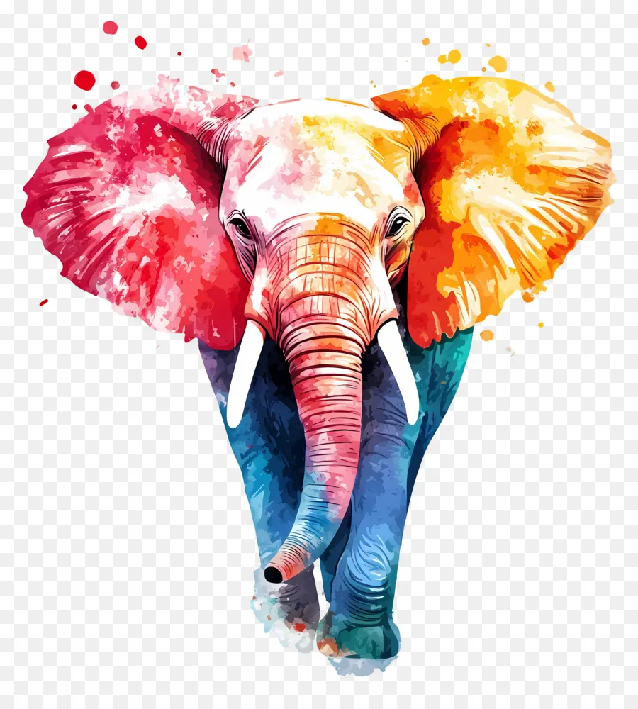 Éléphant Aquarelle，Éléphant Coloré PNG