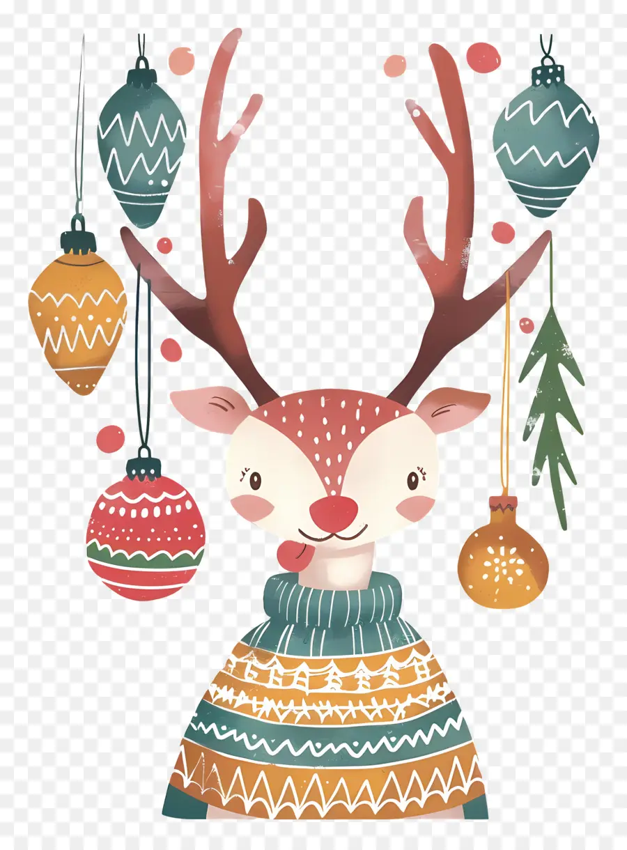 Cerf De Noël，Renne En Pull De Fête PNG