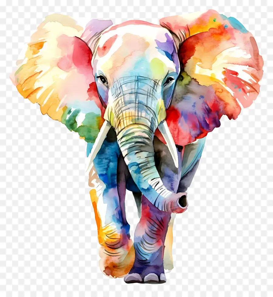 Éléphant Aquarelle，Éléphant Coloré PNG