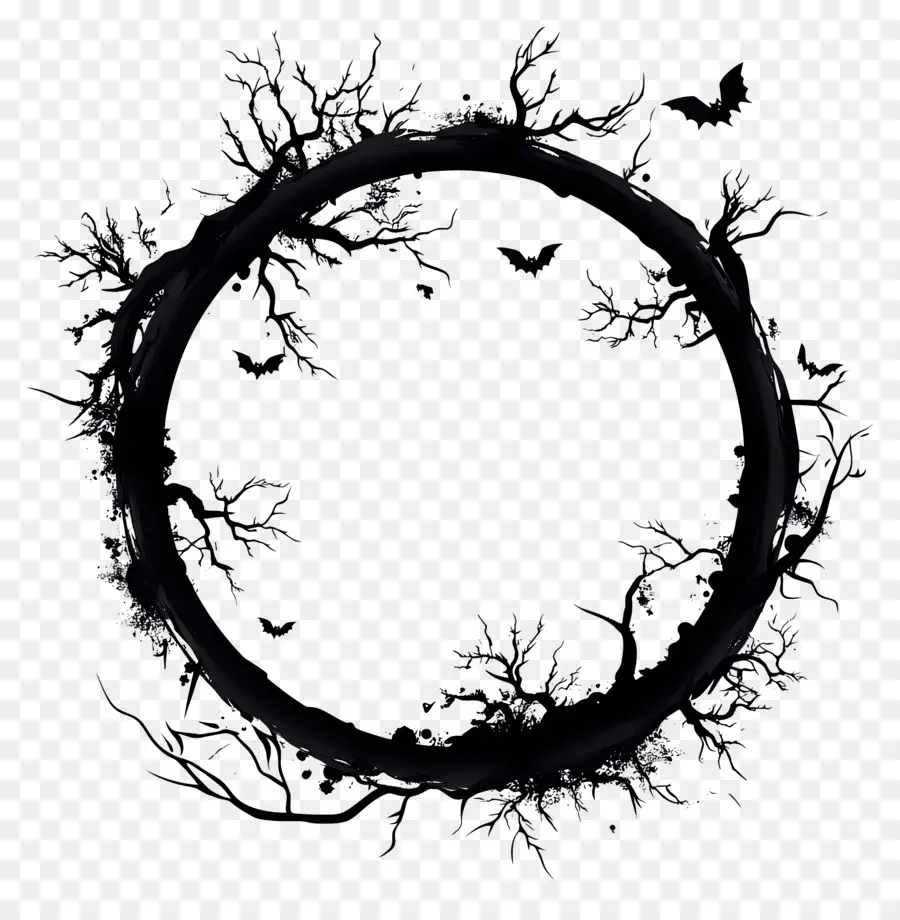 Cadre D'halloween，Couronne De Chauve Souris Et De Branches PNG