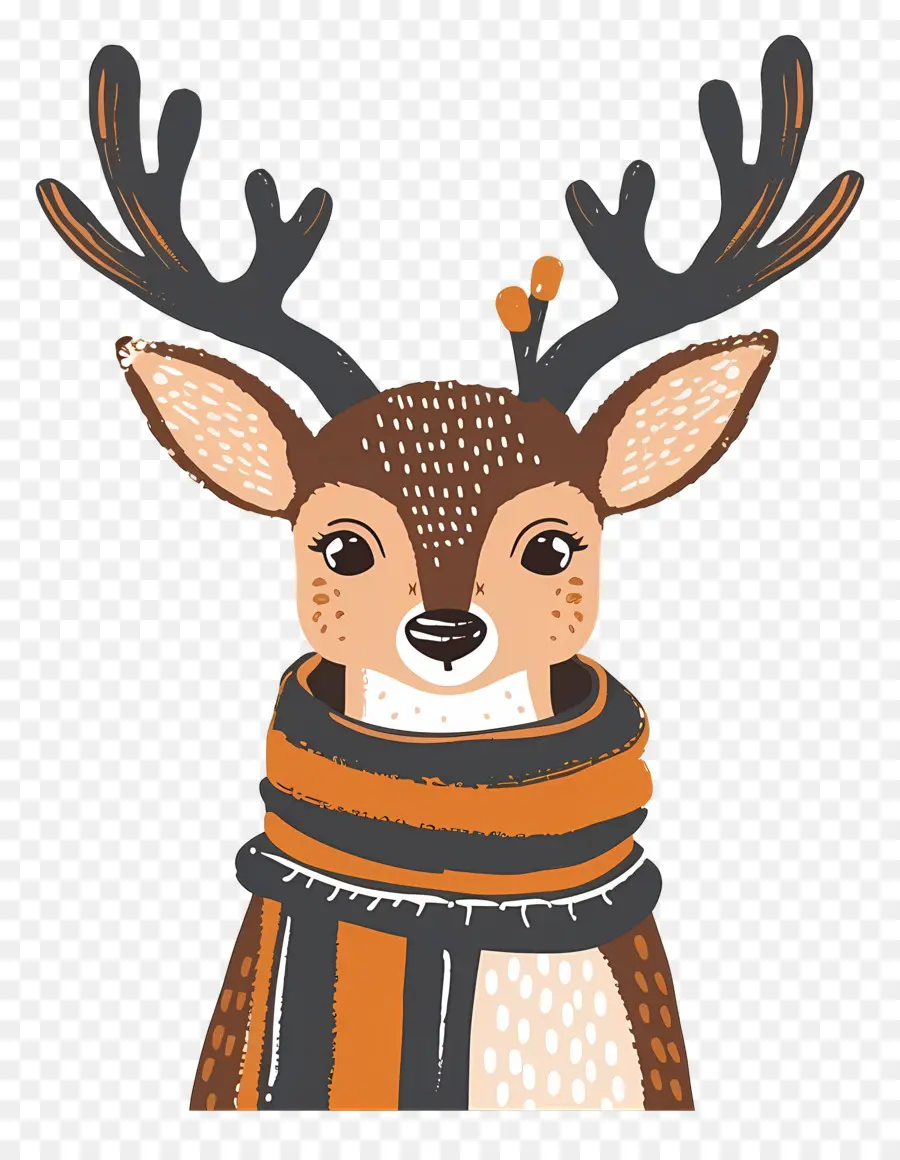 Cerf De Noël，Renne Avec écharpe Orange PNG