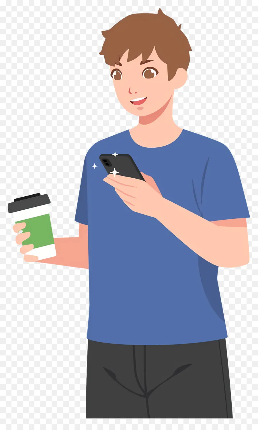 Boire Du Café，Homme Avec Téléphone Et Café PNG