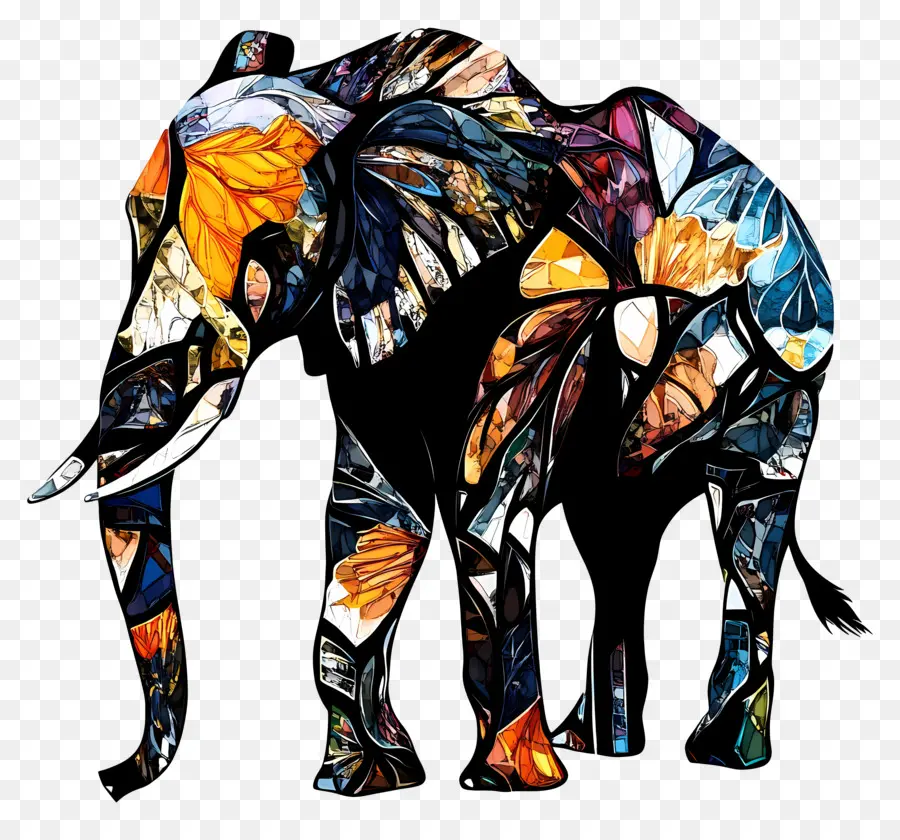 Silhouette D'éléphant，Éléphant En Vitrail PNG