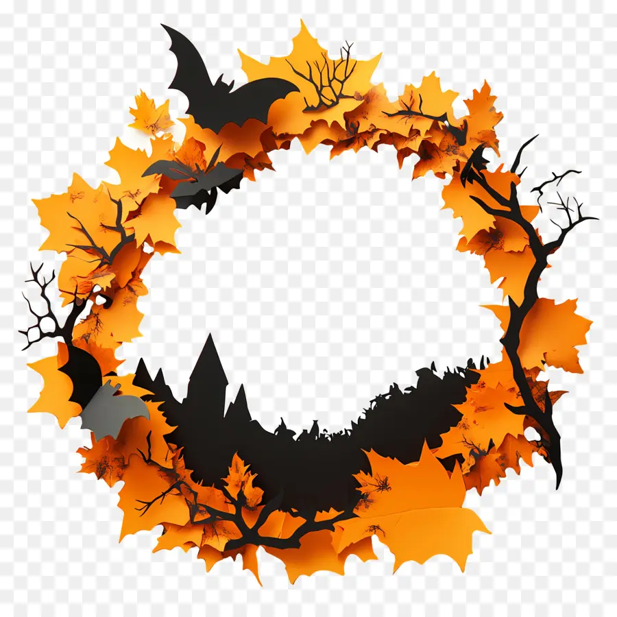 Cadre D'halloween，Couronne De Feuilles D'automne PNG