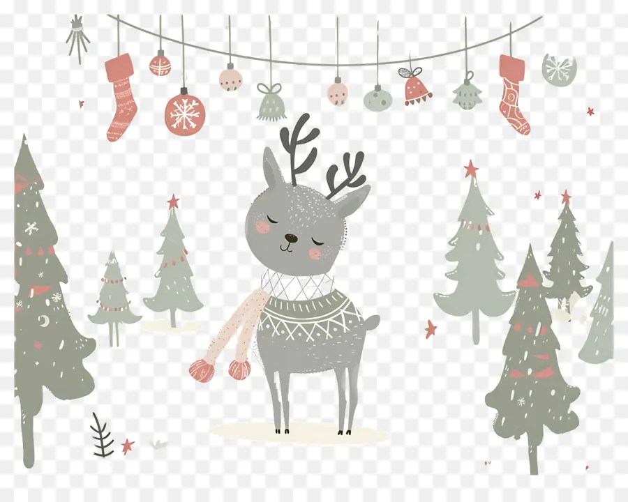 Cerf De Noël，Renne En Forêt PNG