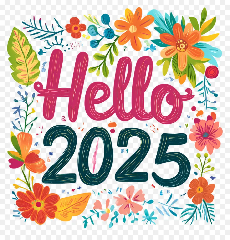 Bonjour 2025，Bonjour 2025 Avec Des Fleurs PNG