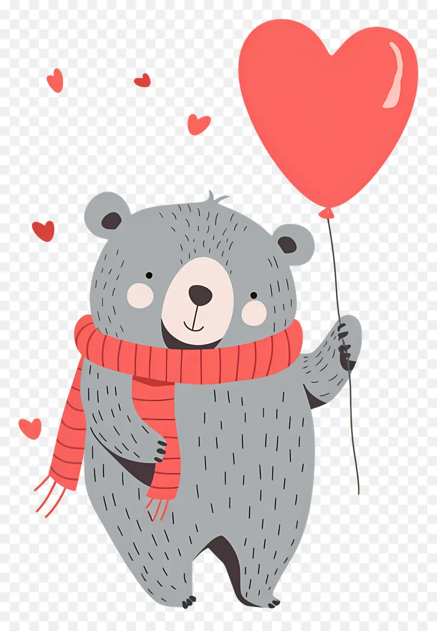 Ours Mignon，Ours Gris Avec Ballon Coeur PNG