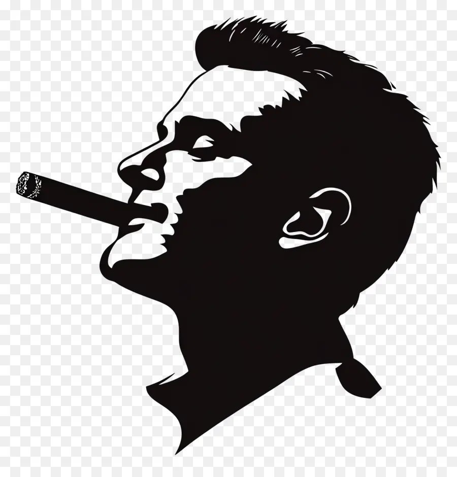 Silhouette De Tête D'homme，Silhouette D'un Homme Avec Un Cigare PNG