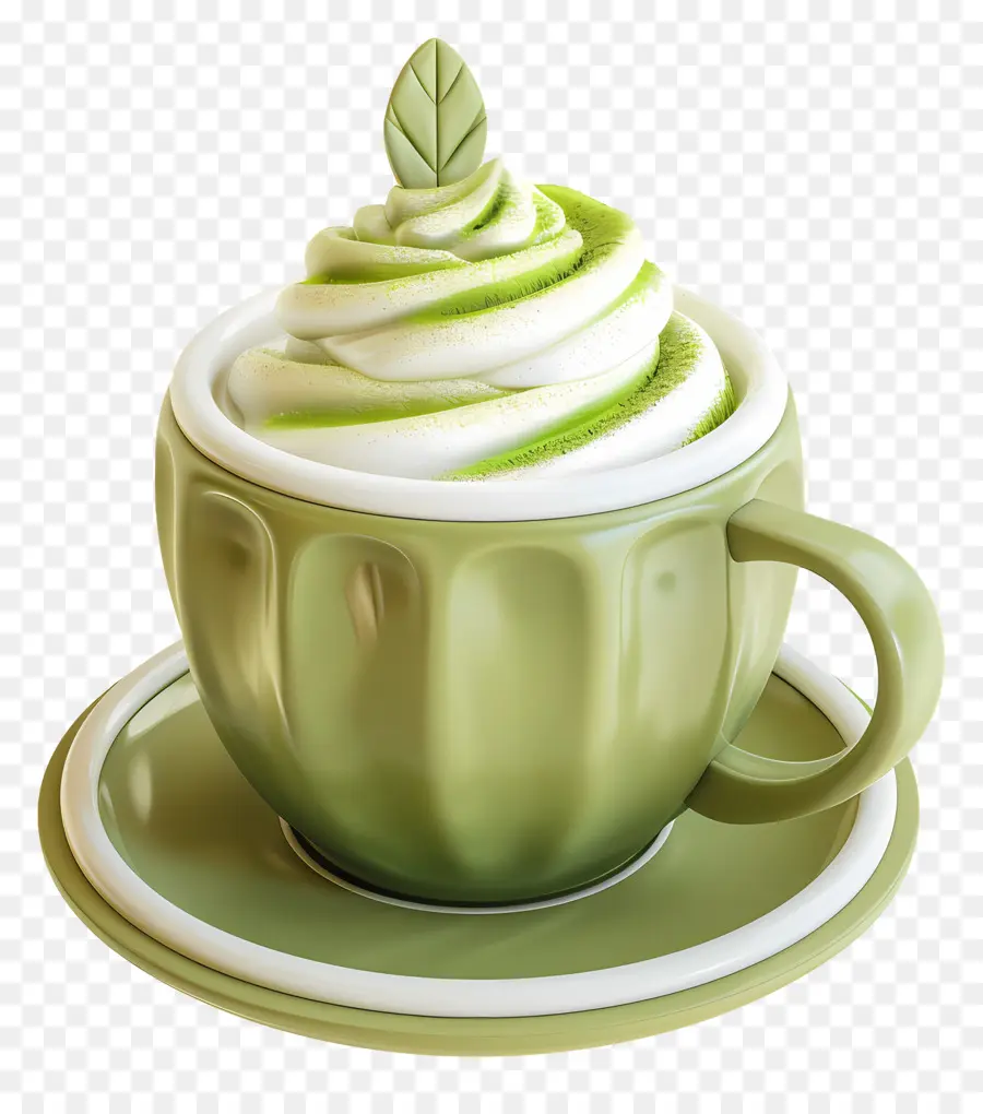 Matcha Latté，Coupe Matcha Feuillu PNG