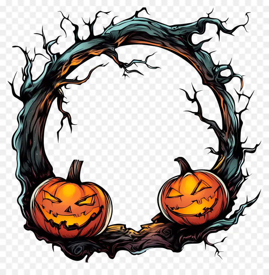 Cadre D'halloween，Couronne De Citrouille PNG