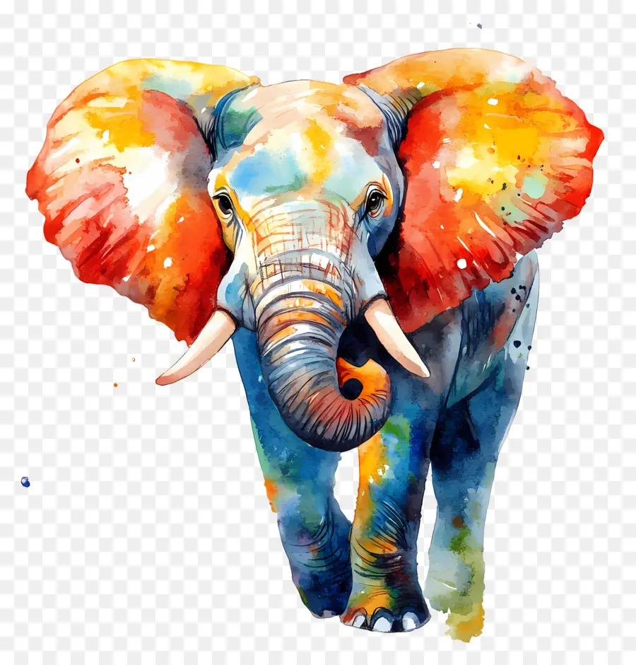 Éléphant Aquarelle，Éléphant Coloré PNG