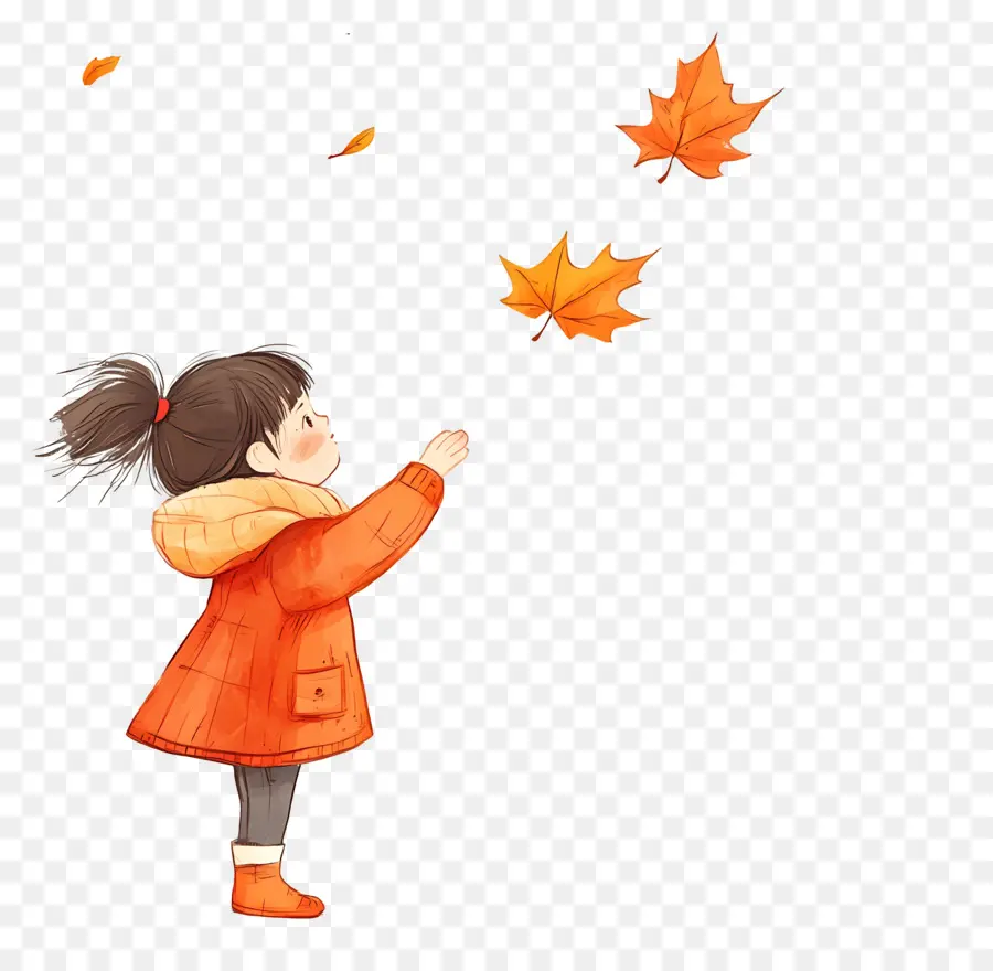 Feuille D'automne Mignonne，Enfant Atteignant Les Feuilles PNG