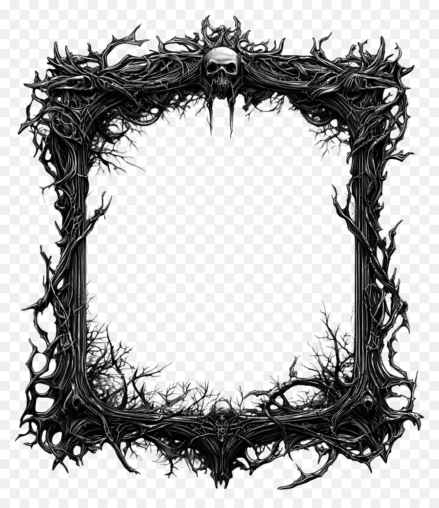 Cadre D'halloween，Cadre Crâne Et Branches PNG