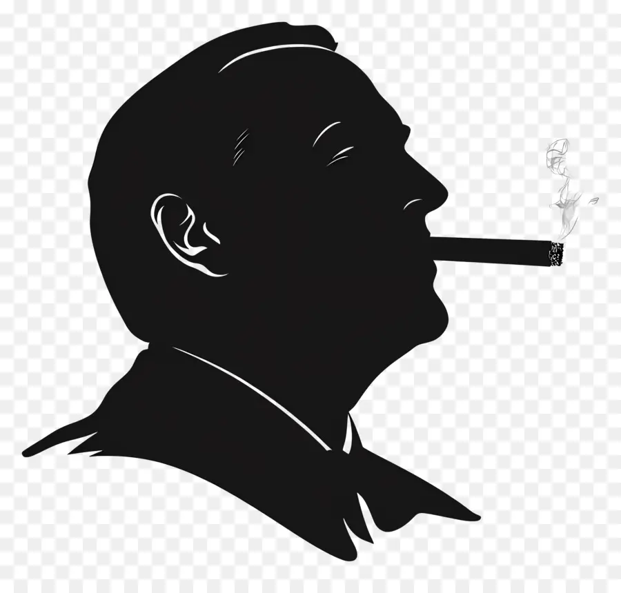 Silhouette De Tête D'homme，Silhouette D'un Homme Avec Un Cigare PNG