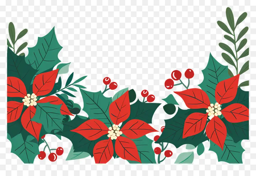 Frontière De Noël，Poinsettia Et Houx PNG