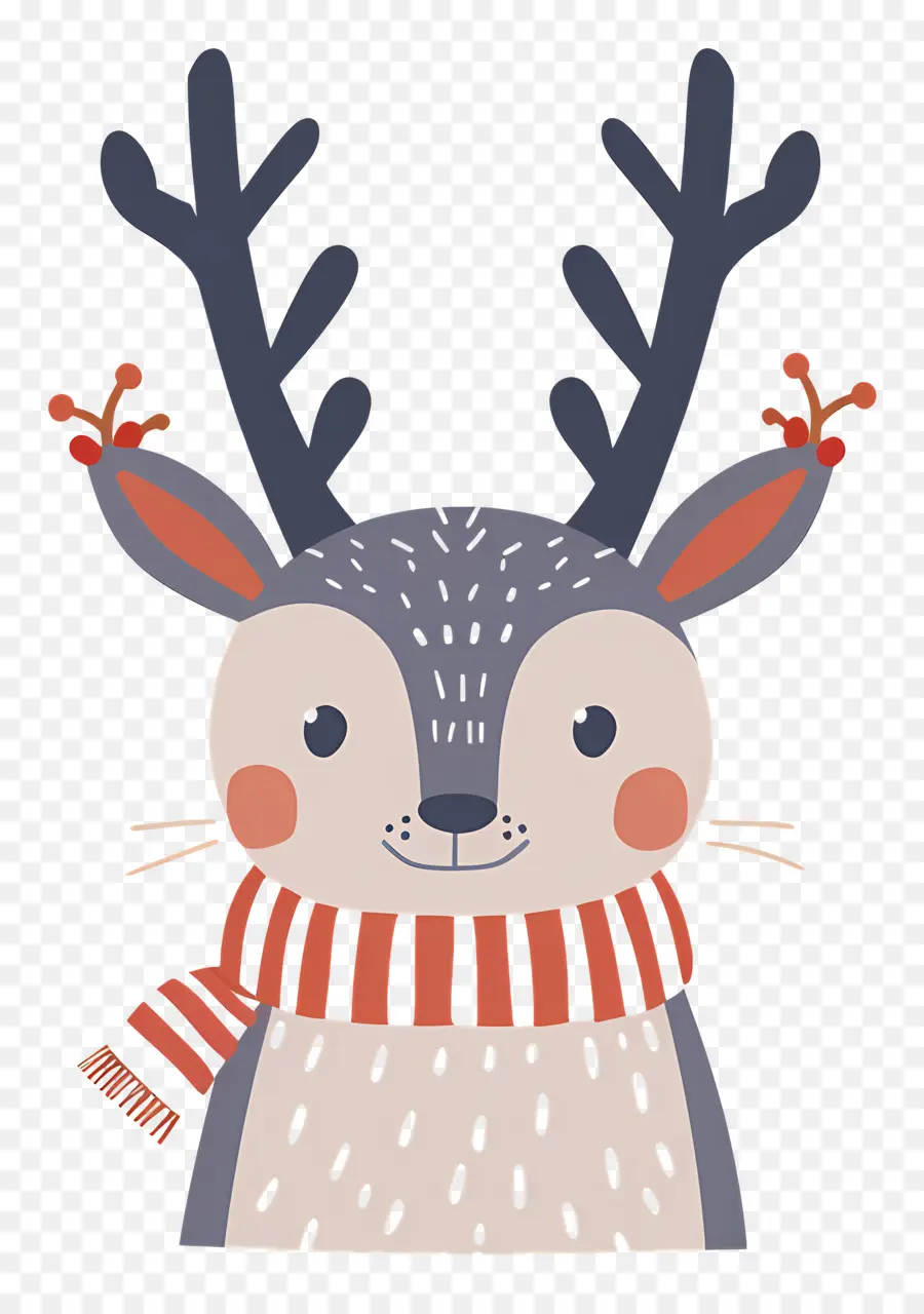 Cerf De Noël，Renne Avec écharpe Rouge Et Blanche PNG