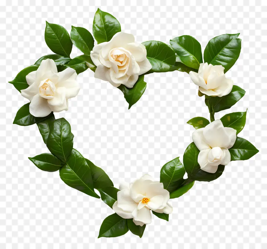 Cadre Coeur，Coeur De Fleur Et De Feuille Blanche PNG