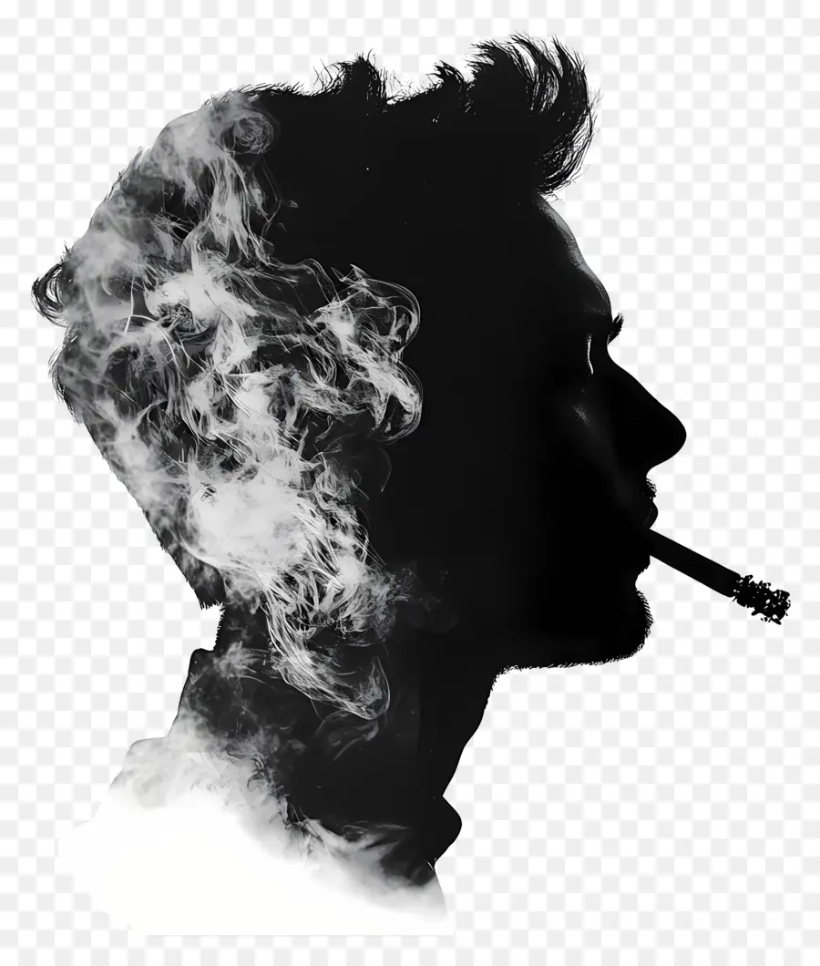 Silhouette De Tête D'homme，Silhouette Avec De La Fumée PNG