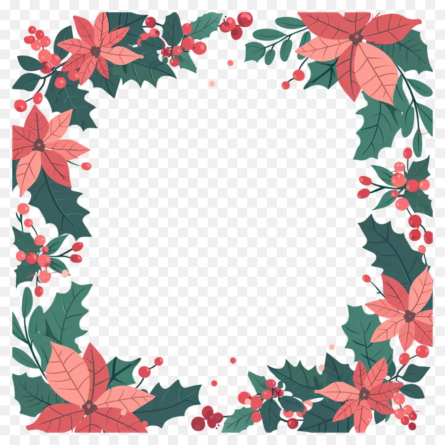 Cadre De Noël，Poinsettia Et Feuilles De Houx PNG