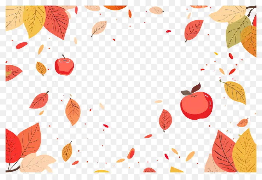 Feuilles Tombées，Feuilles Et Pommes D'automne PNG