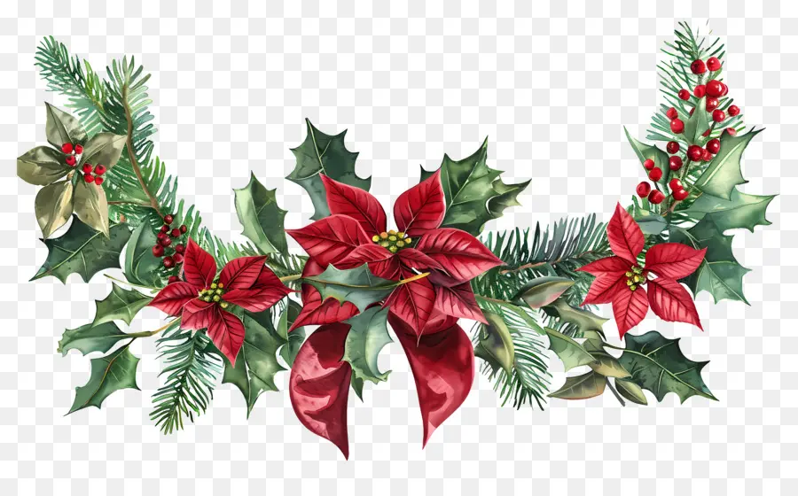 Frontière De Noël，Poinsettia PNG