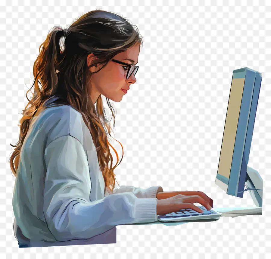 Cours Informatique Fille Étudiant Réel，Fille Avec Des Lunettes Et Un Ordinateur Portable PNG