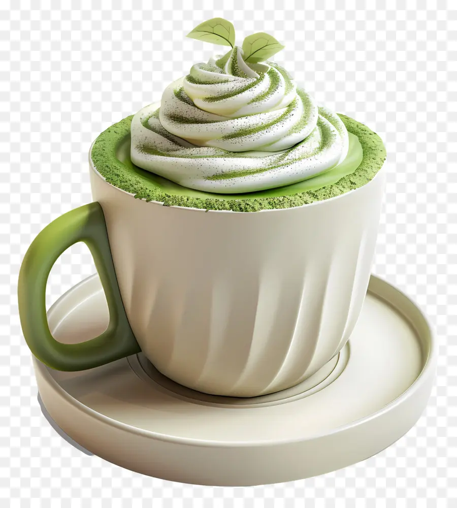 Matcha Latté，Coupe Matcha Avec Feuilles PNG