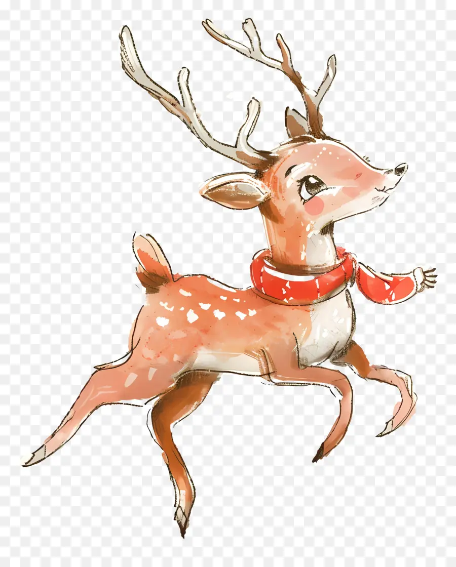 Cerf De Noël，Cerf Avec Ruban Rouge PNG