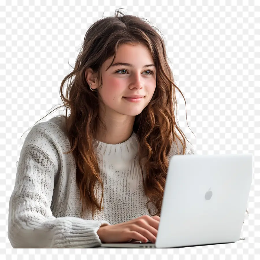 Cours Informatique Fille Étudiant Réel，Fille Avec Macbook PNG