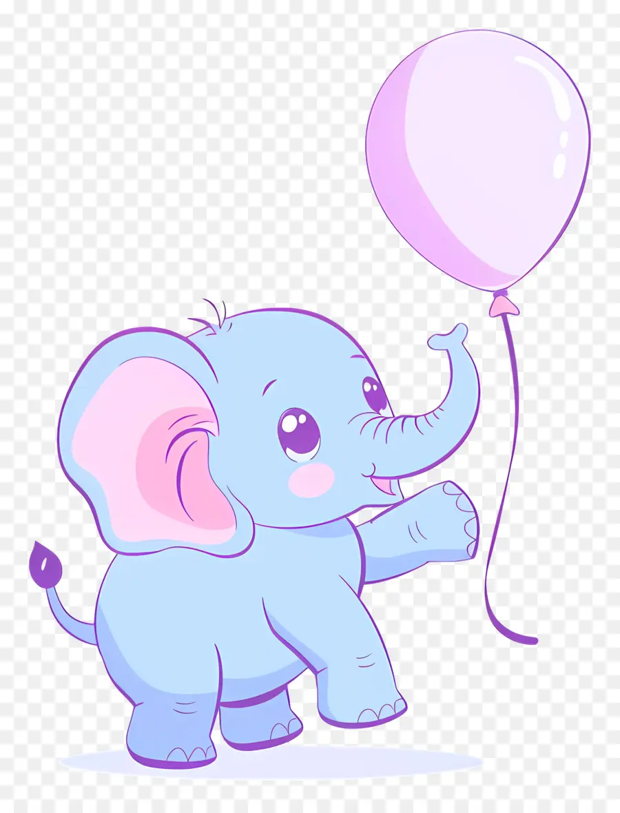 Bébé éléphant，Éléphant Bleu Avec Ballon Violet PNG