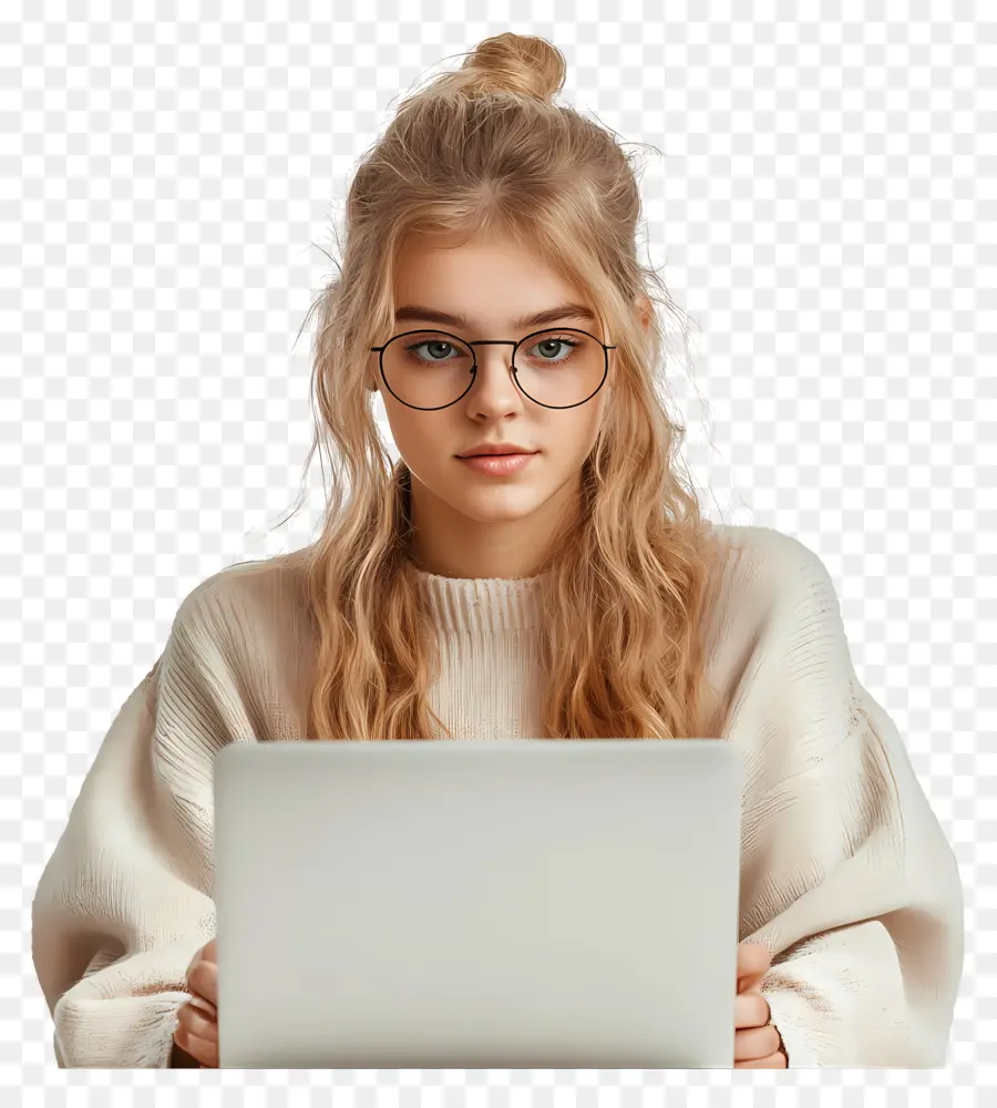 Cours Informatique Fille Étudiant Réel，Femme Avec Ordinateur Portable PNG