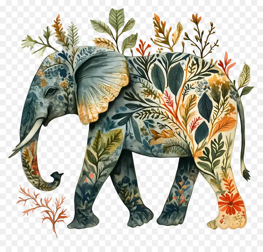 Éléphant Aquarelle，Éléphant Floral PNG